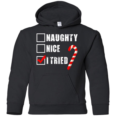 Naughty Nice I Tried Funny Christmas Shirts G185B Gildan Youth Pullover Hoodie