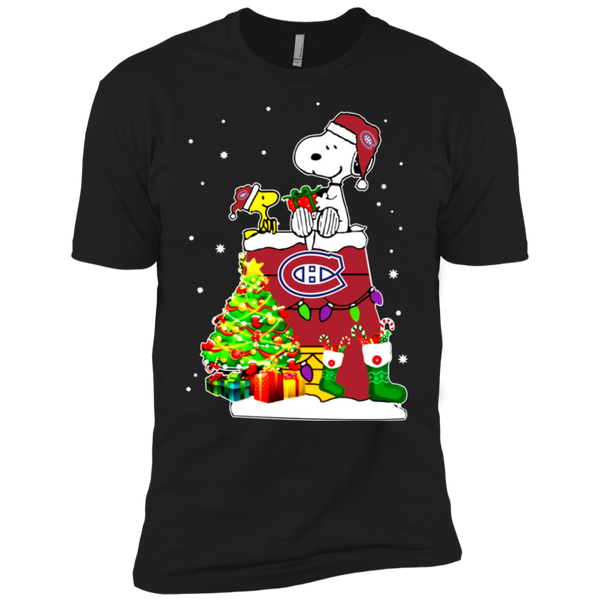 Montreal Canadians Snoopy & Woodstock Christmas Shirt NL3600 Next Level Premium Short Sleeve T-Shirt