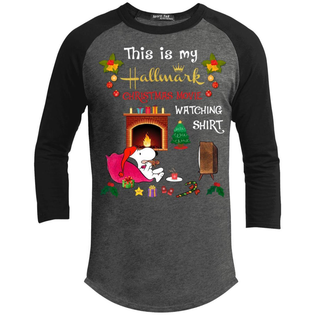Funny Snoopy This is My Hallmark Christmas Movie Watching Shirt 3/4 Sleeve Baseball Raglan- Long Sleeves T200 Sport-Tek Sporty T-Shirt