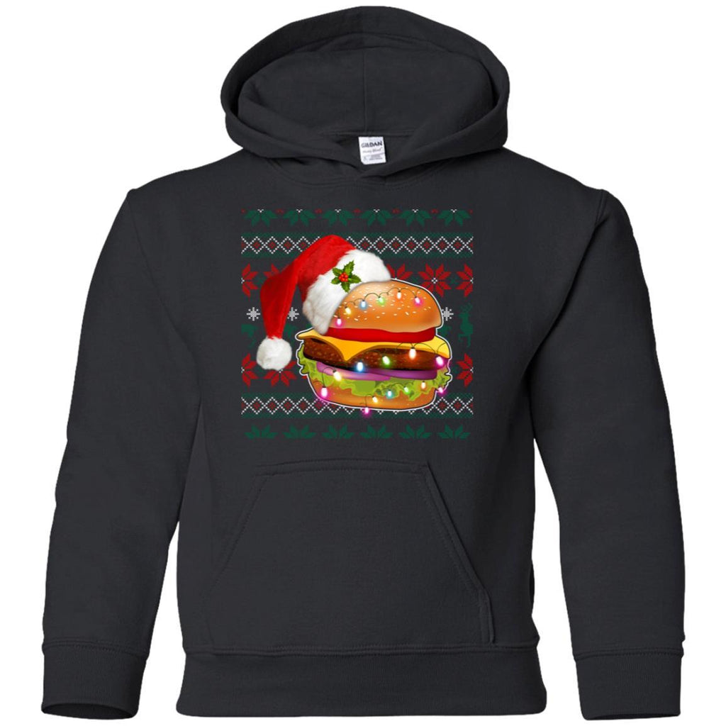 Hamburger Christmas Ugly Santa Hat Hamburger Lover Holiday shirts G185B Gildan Youth Pullover Hoodie