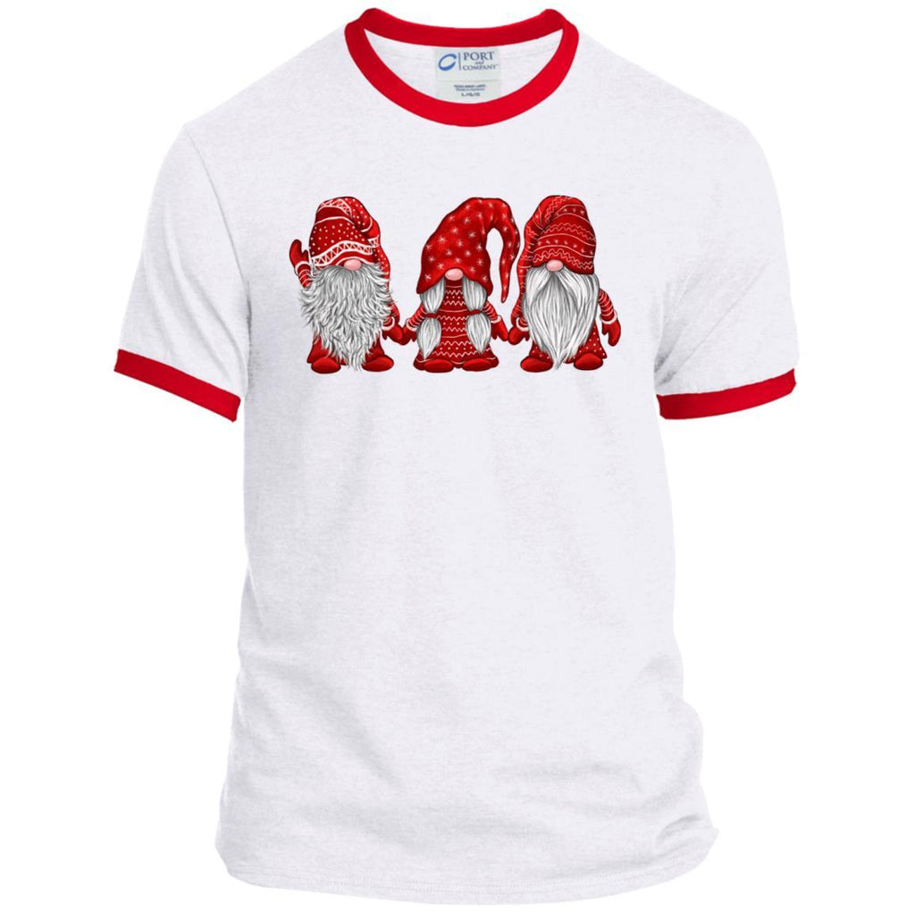 Scandinavian Red Gnomes Christmas shirts PC54R Port & Co. Ringer Tee