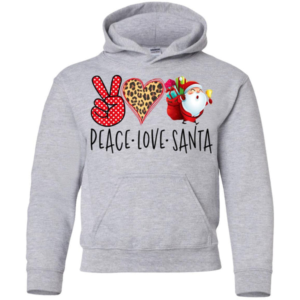 Peace Love Santa Claus Christmas Shirts G185B Gildan Youth Pullover Hoodie