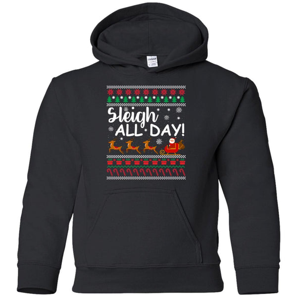 Sleigh All Day Ugly Christmas Sweater shirts G185B Gildan Youth Pullover Hoodie