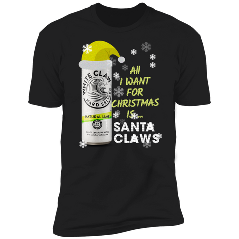 Natural Lime White Claw All I Want For Christmas Is Santa Claws Sparkling Christmas Sweatshirt Shirt NL3600 Next Level Premium Short Sleeve T-Shirt