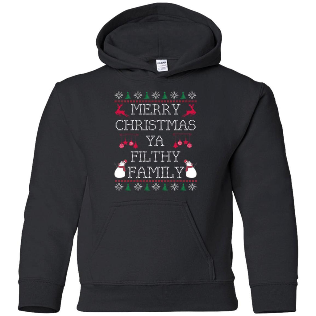 Merry Christmas Ya Filthy Family Ugly Christmas Sweater shirt G185B Gildan Youth Pullover Hoodie