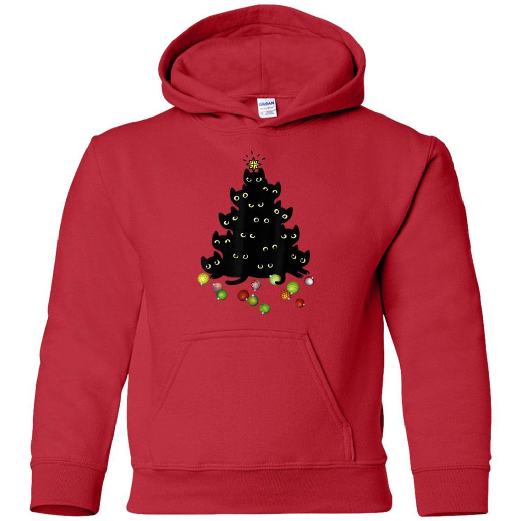 Black Cat Lovers Holiday Tree Christmas Shirts G185B Gildan Youth Pullover Hoodie