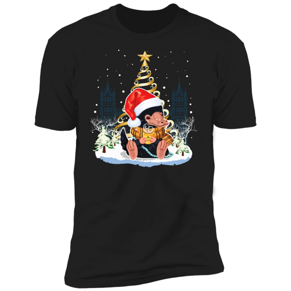 Niffler Santa Hat Christmas Tree Under Snow Shirt NL3600 Next Level Premium Short Sleeve T-Shirt