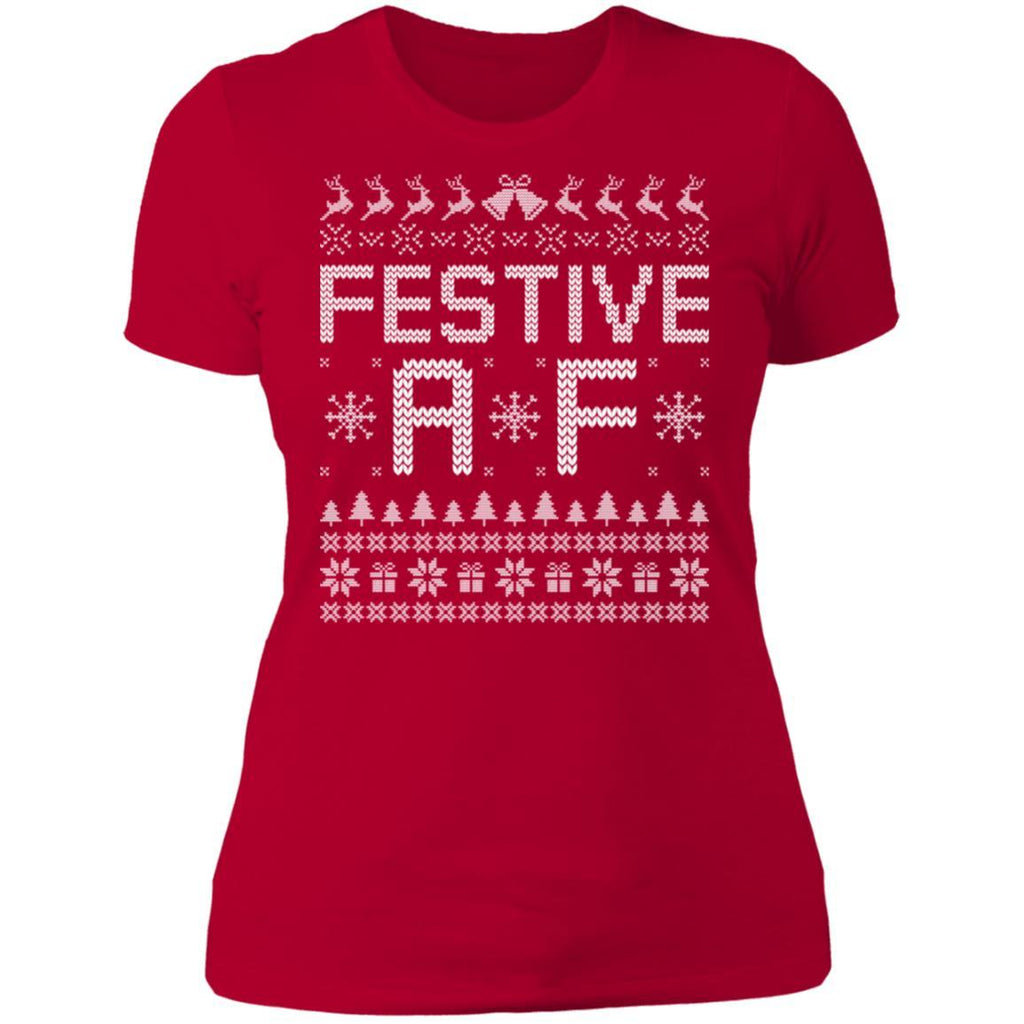 Festive AF Funny Reindeer Ugly Christmas Sweater shirts NL3900 Next Level Ladies' Boyfriend T-Shirt