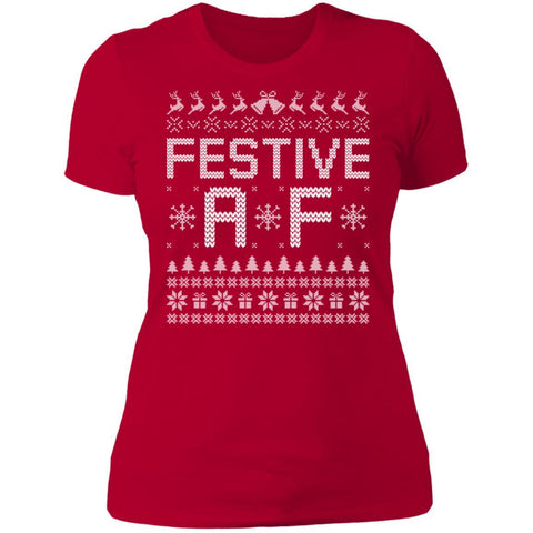 Festive AF Funny Reindeer Ugly Christmas Sweater shirts NL3900 Next Level Ladies' Boyfriend T-Shirt