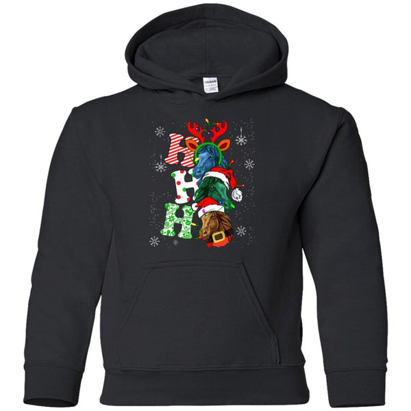 Ho Ho Ho Horse Reindeer Santa Christmas Lights Shirt Funny Christmas Horses G185B Gildan Youth Pullover Hoodie