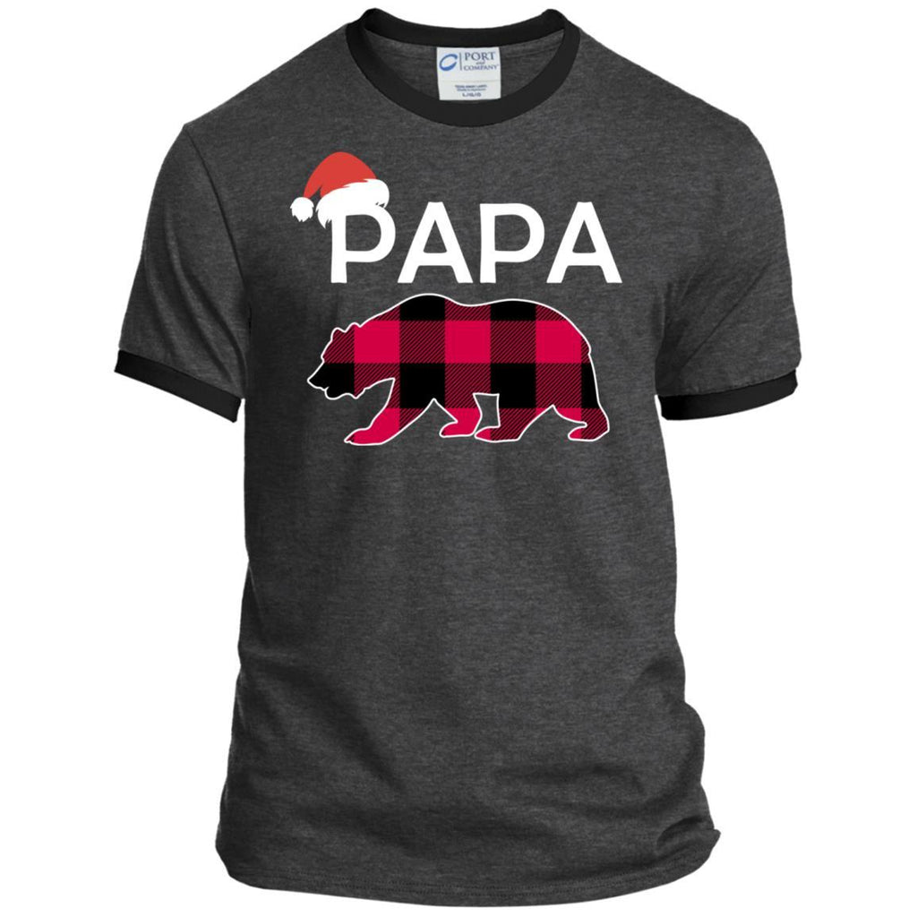 Papa Bear Buffalo Plaid Christmas Shirts PC54R Port & Co. Ringer Tee