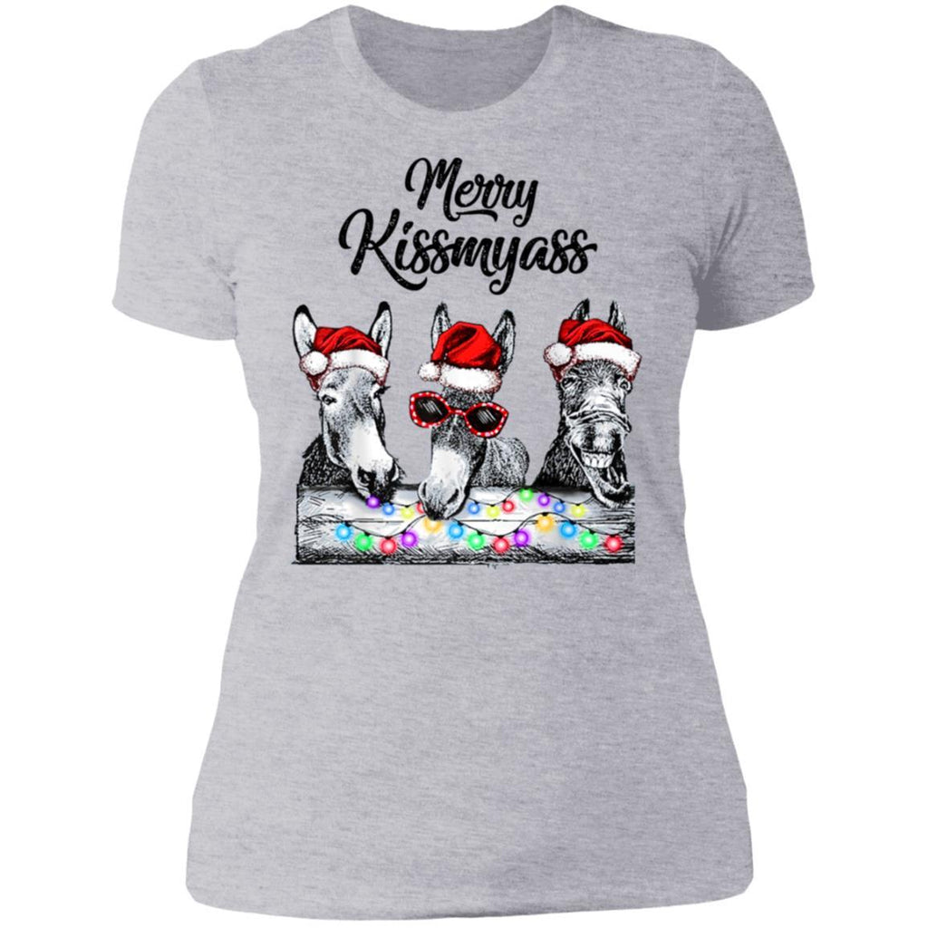 Merry Kissmyass Donkey Santa Lights Christmas shirts NL3900 Next Level Ladies' Boyfriend T-Shirt