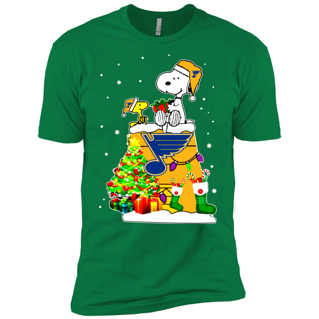 St Louis Blues Snoopy & Woodstock Christmas Shirt NL3600 Next Level Premium Short Sleeve T-Shirt