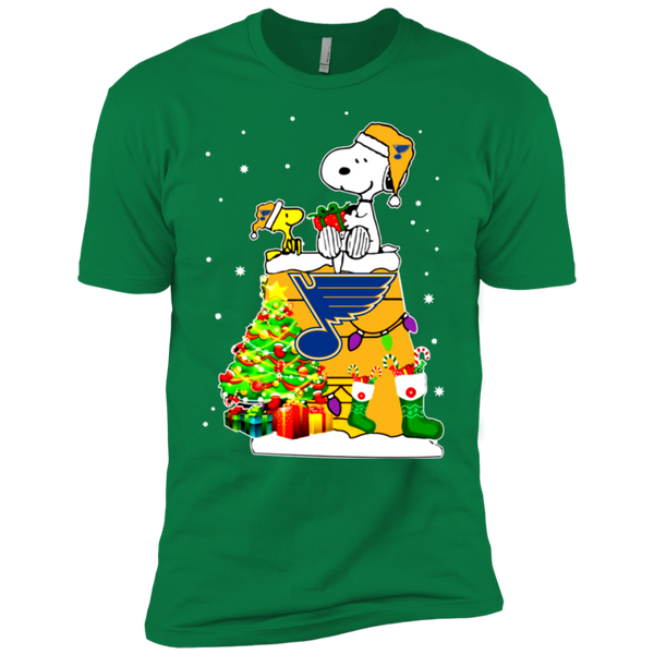 St Louis Blues Snoopy & Woodstock Christmas Shirt NL3600 Next Level Premium Short Sleeve T-Shirt