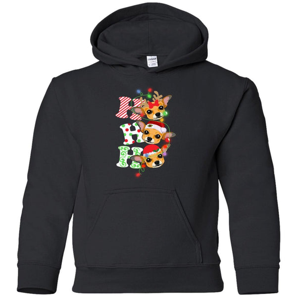 Ho Ho Ho Chihuahua Lights Funny Christmas shirts G185B Gildan Youth Pullover Hoodie