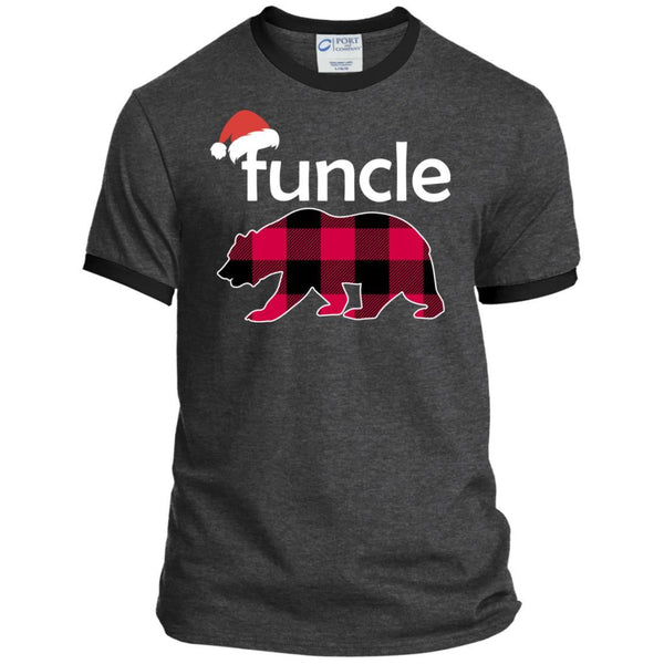 Funcle Bear Buffalo Plaid Christmas Shirts PC54R Port & Co. Ringer Tee