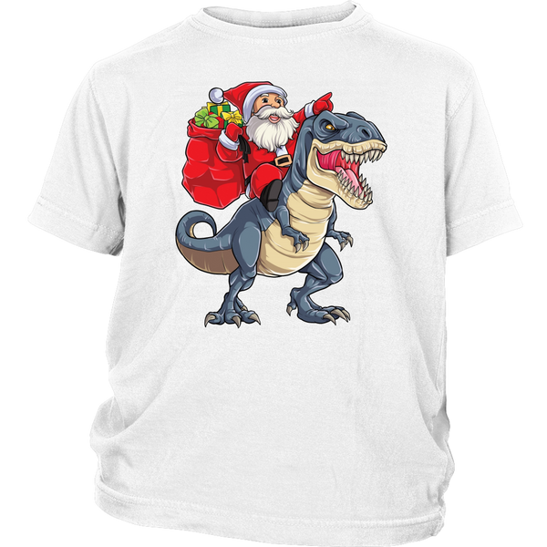 Funny Santa Riding Dinosaur T Rex Christmas Xmas Shirts District Youth Shirt