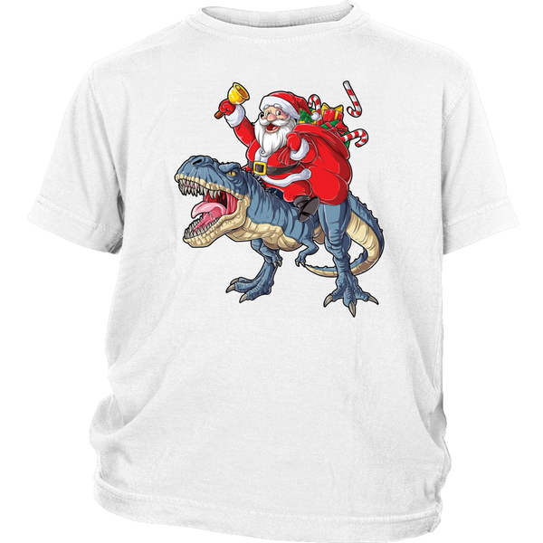 Santa Riding Dinosaur T Rex Ringing Bell Christmas Xmas Funny Shirt District Youth Shirt
