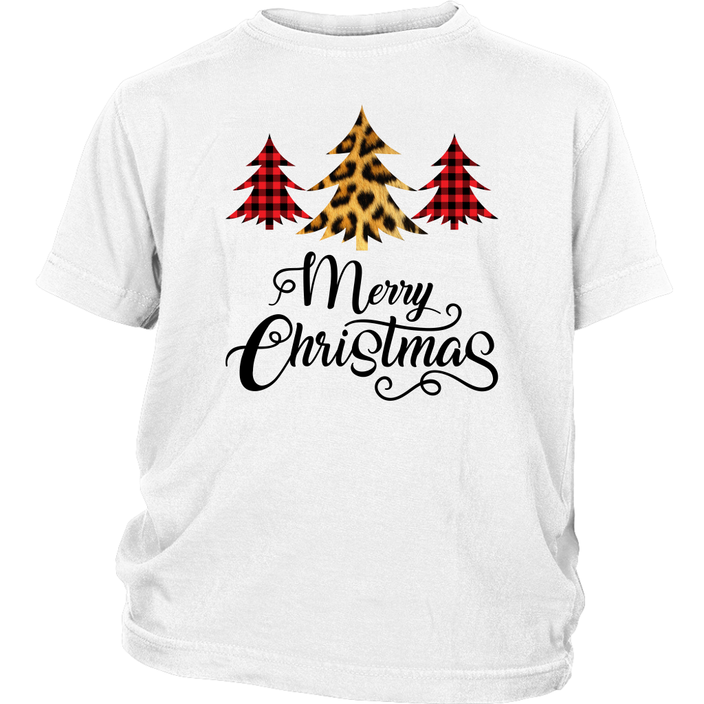 Merry Christmas Leopard Buffalo Plaid Pattern Christmas Tree Shirts District Youth Shirt