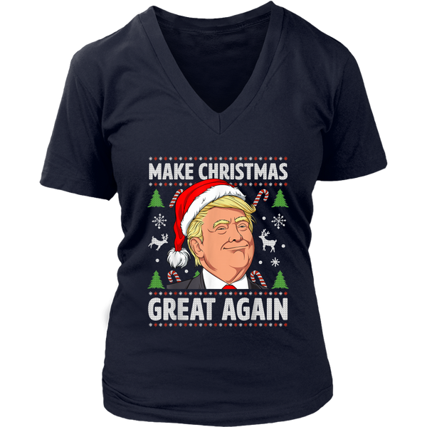 Make Christmas Great Again Funny Trump Ugly Christmas shirts District Womens V-Neck