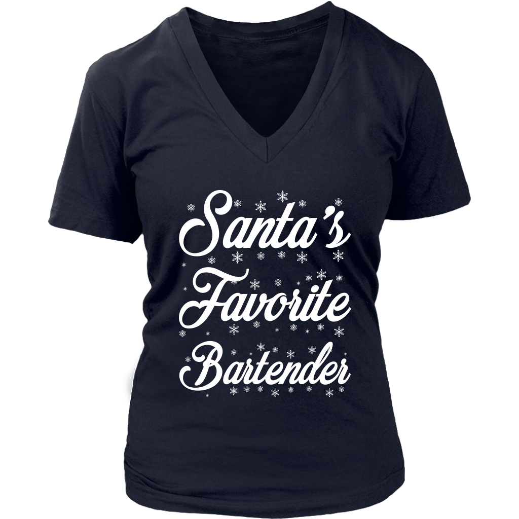 Santas Favorite Bartender Christmas Profession Job shirts District Womens V-Neck