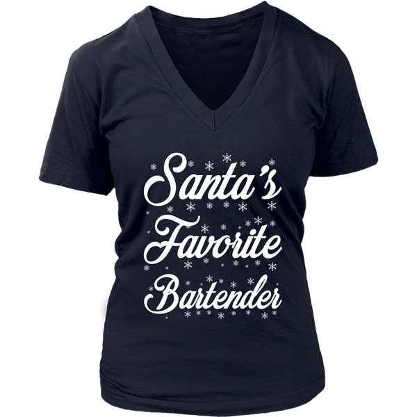 Santas Favorite Bartender Christmas Profession Job shirts District Womens V-Neck
