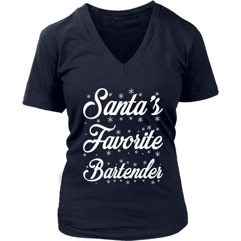Santas Favorite Bartender Christmas Profession Job shirts District Womens V-Neck