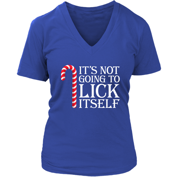 It's Not Going To Lick Itself Christmas Candy Cane shirts District Womens V-Neck