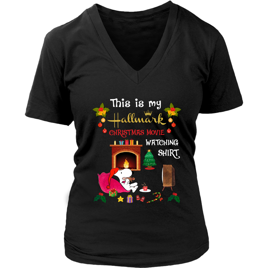 Snoopy This is My Hallmark Christmas Movie Watching Shirt District Womens V-Neck