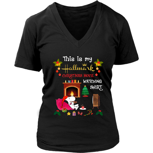 Snoopy This is My Hallmark Christmas Movie Watching Shirt District Womens V-Neck