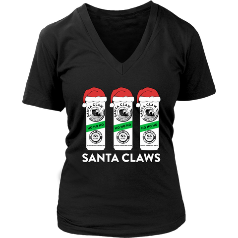 Santa Claws Funny Christmas Shirts District Womens V-Neck
