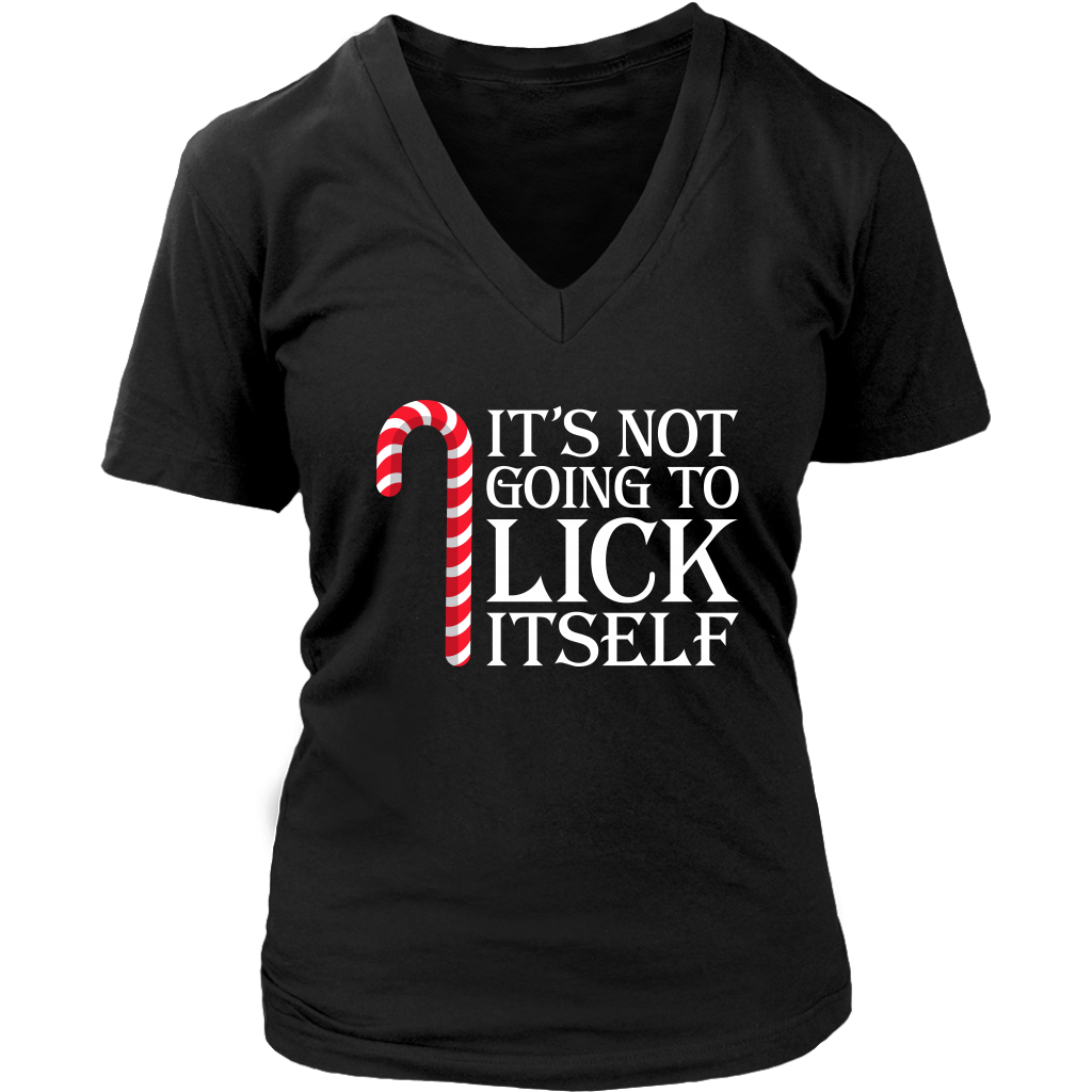 It's Not Going To Lick Itself Christmas Candy Cane shirts District Womens V-Neck