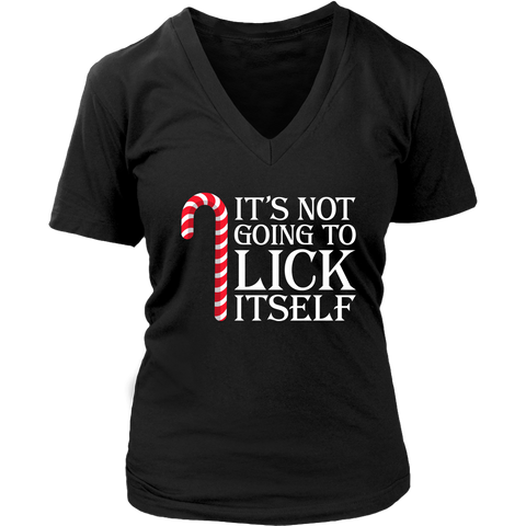 It's Not Going To Lick Itself Christmas Candy Cane shirts District Womens V-Neck