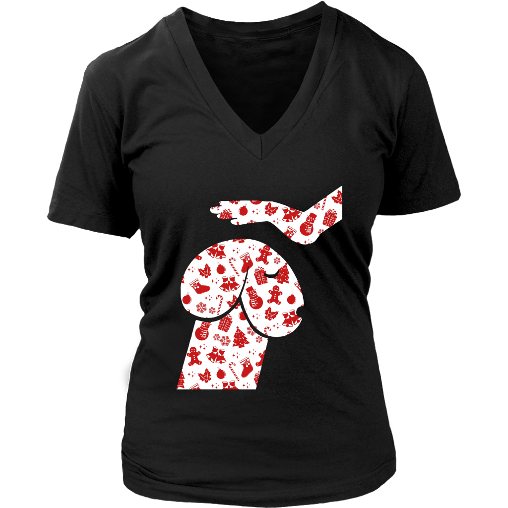 Head Dachshund Dog Christmas Pattern Shirts District Womens V-Neck