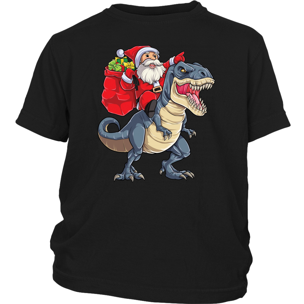 Funny Santa Riding Dinosaur T Rex Christmas Xmas Shirts District Youth Shirt