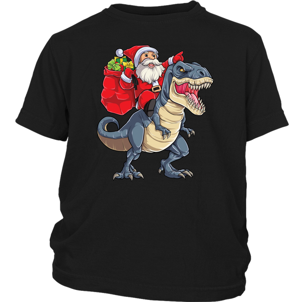 Funny Santa Riding Dinosaur T Rex Christmas Xmas Shirts District Youth Shirt