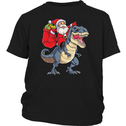 Funny Santa Riding Dinosaur T Rex Christmas Xmas Shirts District Youth Shirt