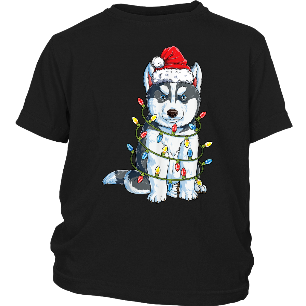 Funny Siberian Husky Santa Christmas Tree Lights shirts District Youth Shirt