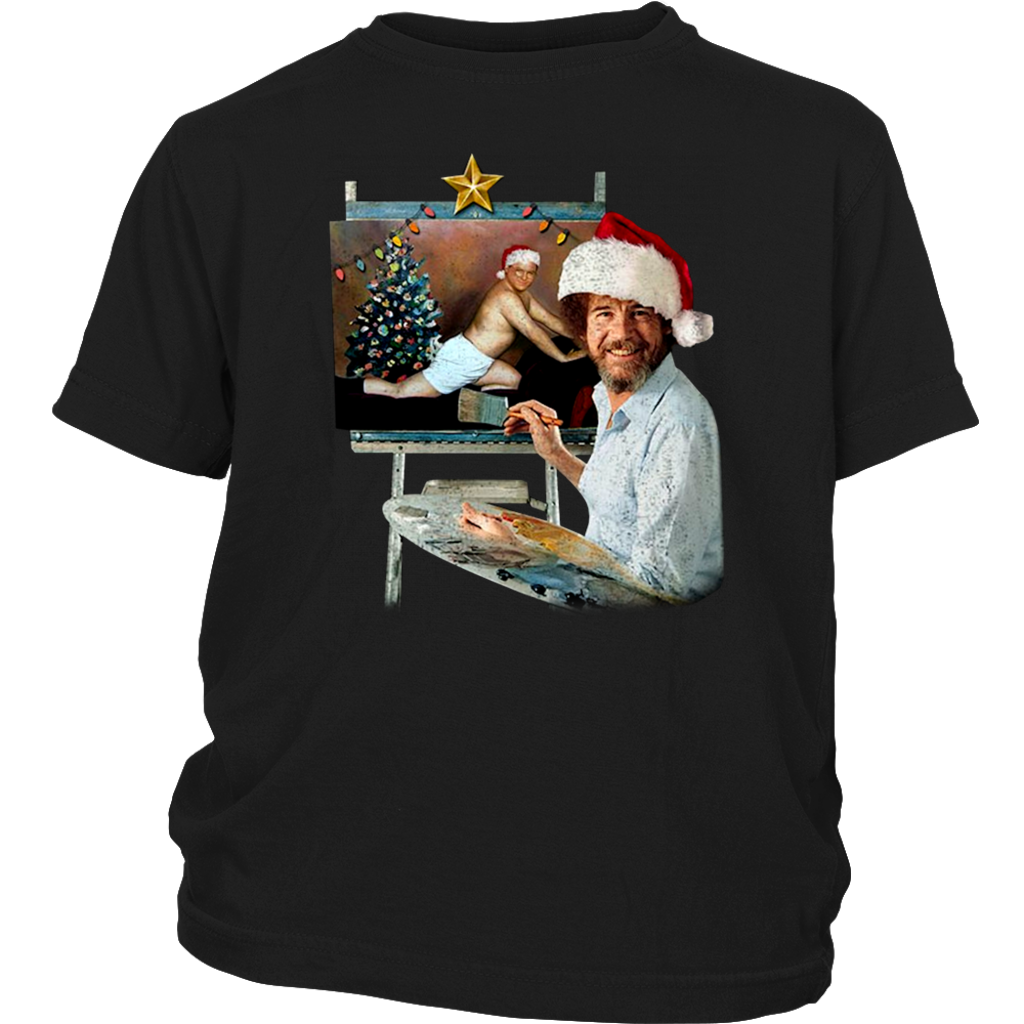 Funny Christmas Bob Ross Santa Painting is My Hobby shirt District Youth Shirt