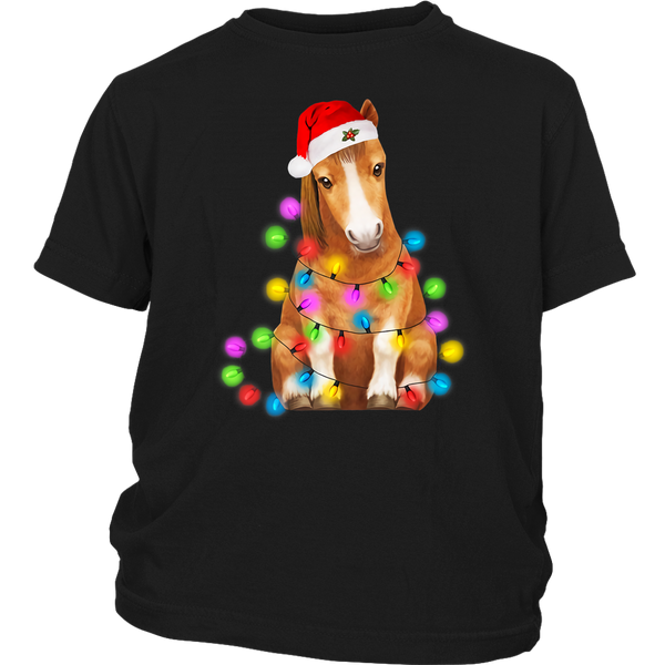 Funny Horse Christmas Lights Horse Santa shirts District Youth Shirt