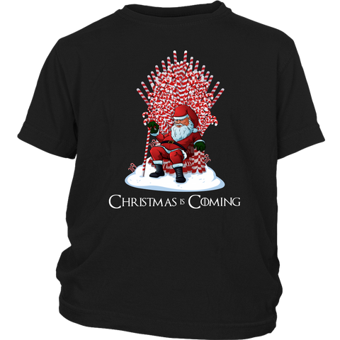 Christmas Is Coming Santa Claus Candy Cane Throne Shirt District Youth Shirt