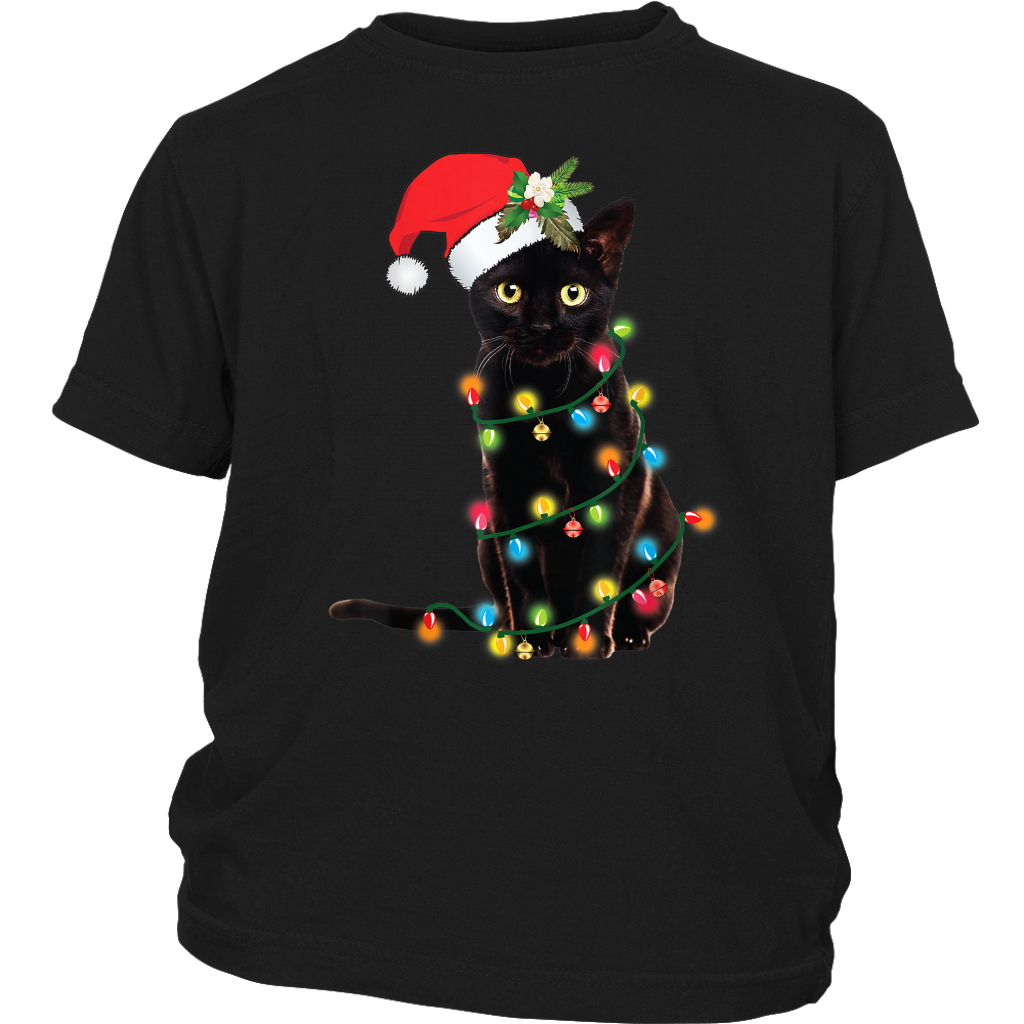 Funny Black Cat Christmas Light Shirts District Youth Shirt