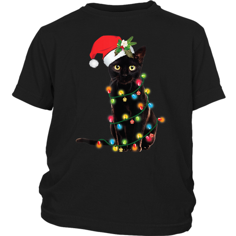 Funny Black Cat Christmas Light Shirts District Youth Shirt