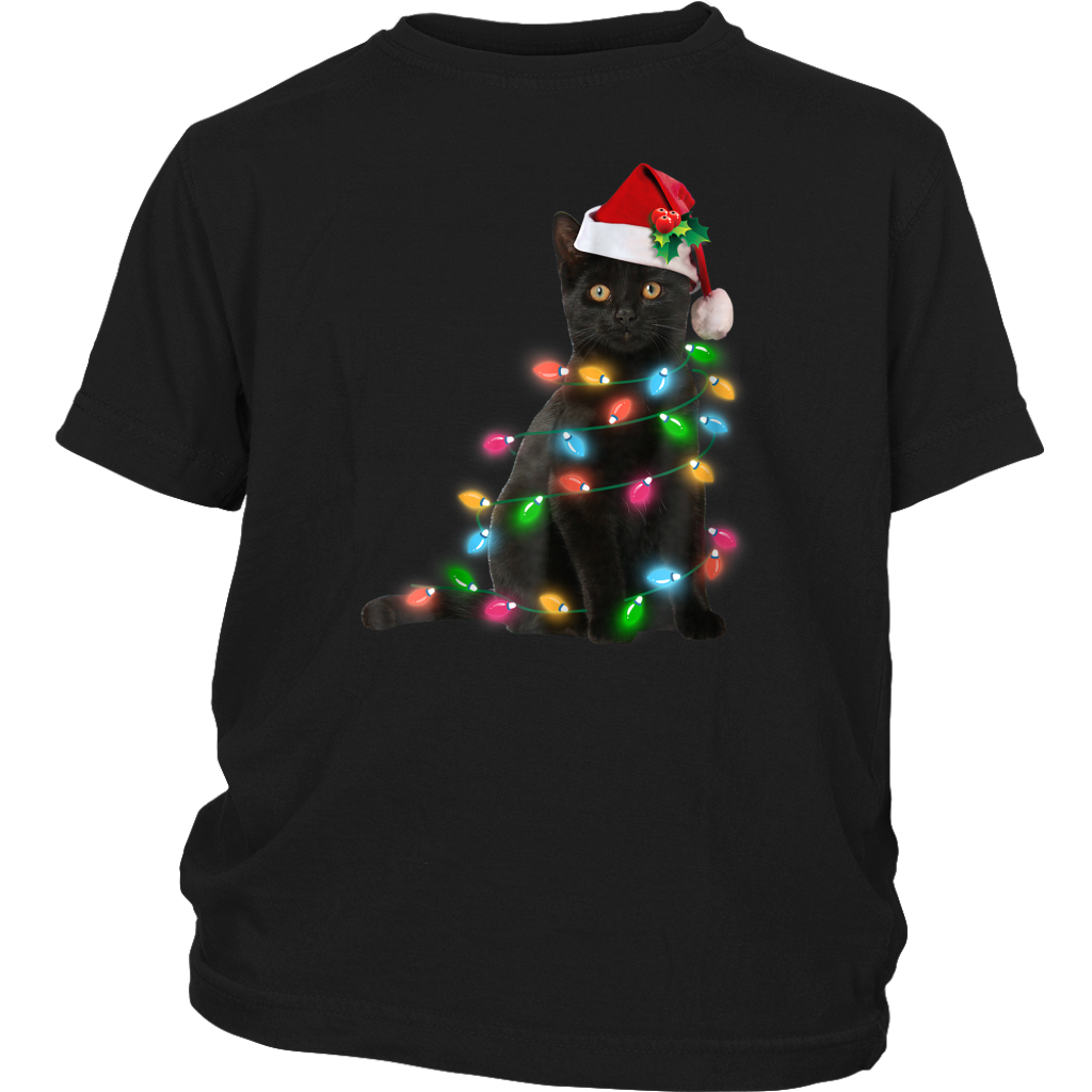Black Cat Christmas Light shirt Funny Cat Lover Christmas Gift District Youth Shirt