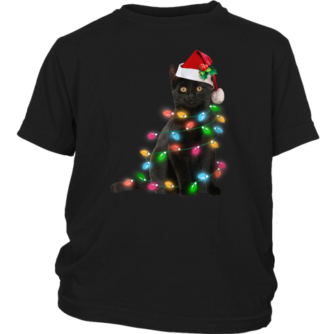 Black Cat Christmas Light shirt Funny Cat Lover Christmas Gift District Youth Shirt