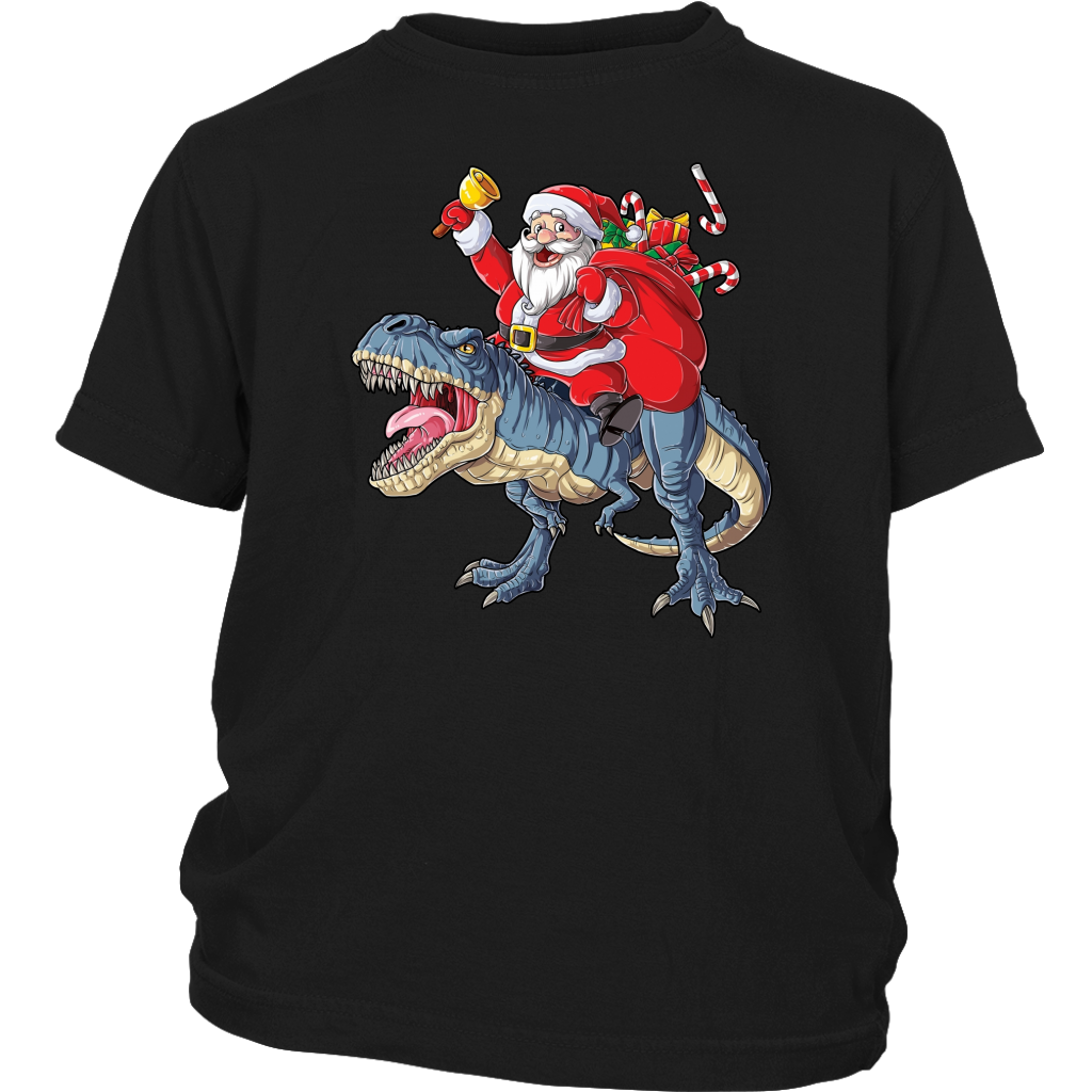 Santa Riding Dinosaur T Rex Ringing Bell Christmas Xmas Funny Shirt District Youth Shirt