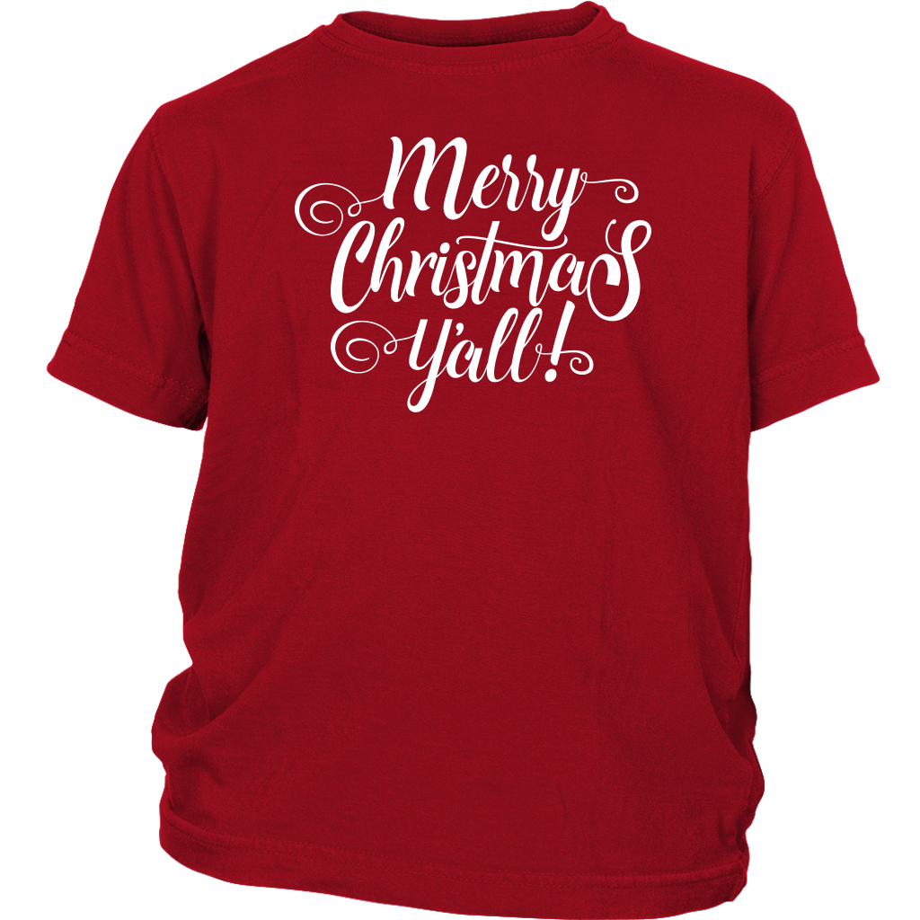Merry Christmas Y'all Scripts Letter Shirts District Youth Shirt