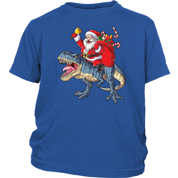 Santa Riding Dinosaur T Rex Ringing Bell Christmas Xmas Funny Shirt District Youth Shirt