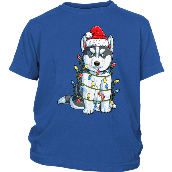 Funny Siberian Husky Santa Christmas Tree Lights shirts District Youth Shirt